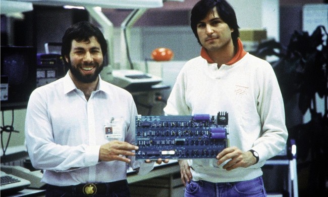 apple co founders stephen wozniak and steve jobs hold a keyboard prototype in 1978 at just 21 jobs