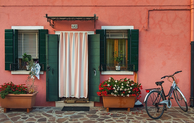 Цветы и велосипед у дома. Бурано. Фото Даниила Коржонова