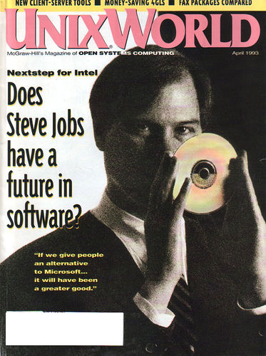 steve jobs on the cover of the april 1993 issue of unixworld magazine during this period jobs