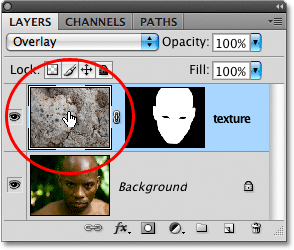 Clicking on the layer preview thumbnail in the Layers panel. Image © 2009 Photoshop Essentials.com.