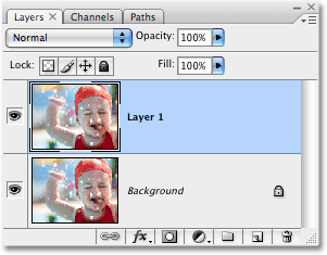 Панель слоев с новым слоем “Layer 1″ над слоем Background. 