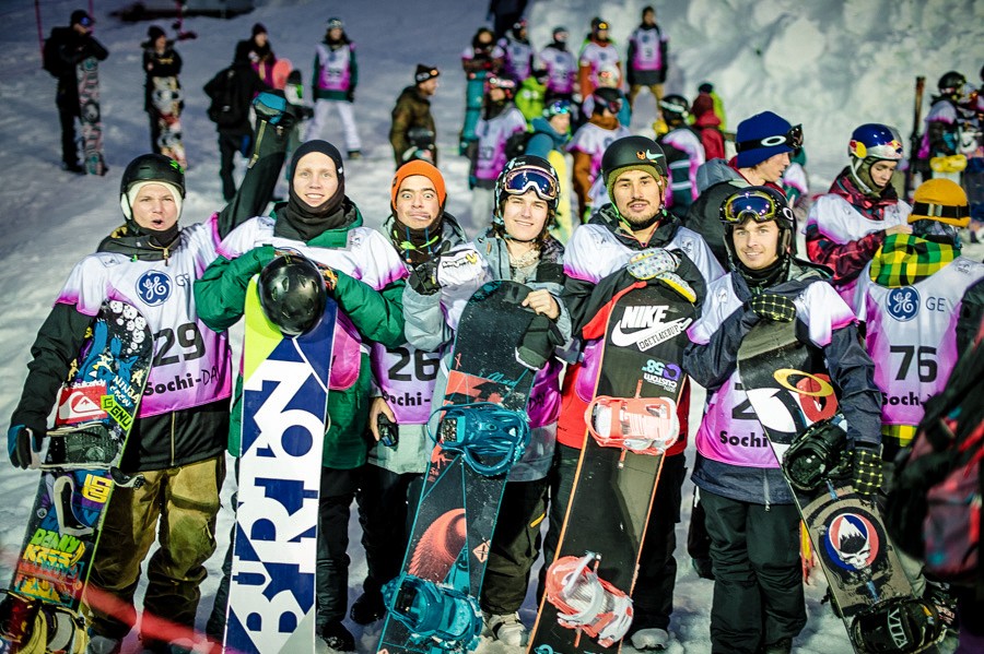 Русские сноубордисты: Дима Кольцов, Дима Миндруль, Паша Харитонов, Коля Биланин и Сережа Тарасов